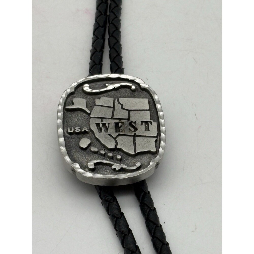 Vintage USA West Map Bolo Tie Colorado Silver Star Made USA Western Cowboy